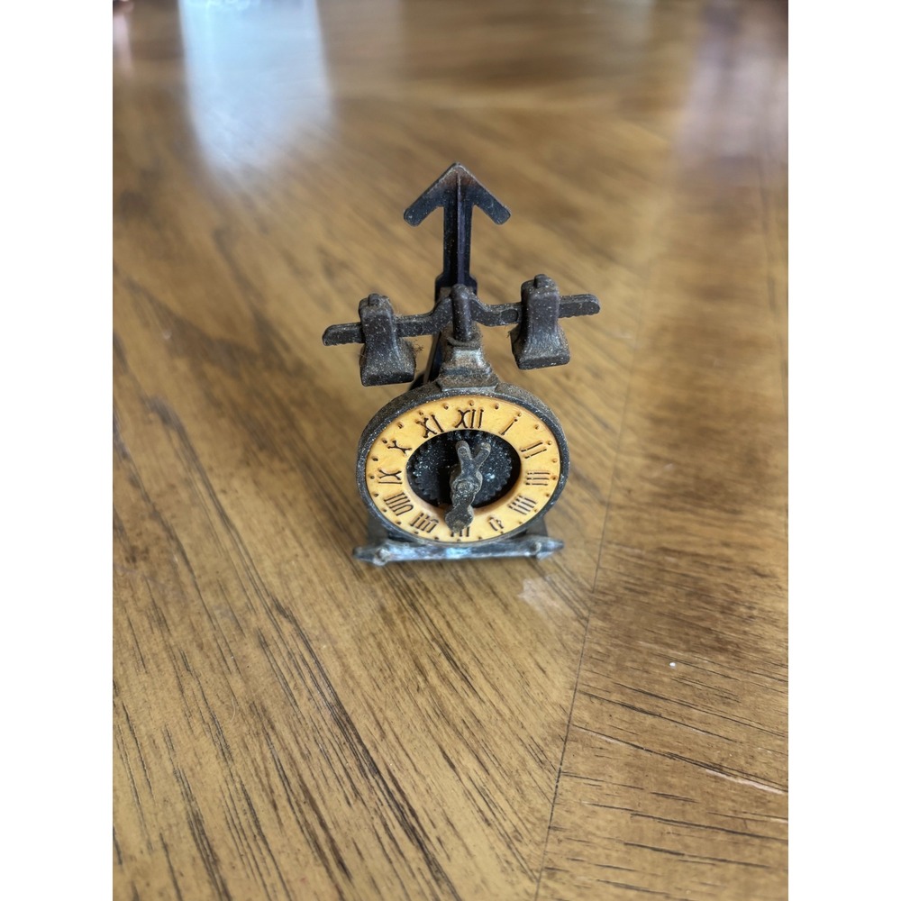 Antique Miniature Die Cast Metal Clock Mechanical Pencil Sharpener Desk Decor - Picture 1 of 5